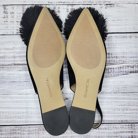 Gunmetal Samantha Pointed Toe Slingback Flats with Pom Pom Black Suede | 8.5 - Picture 10 of 10